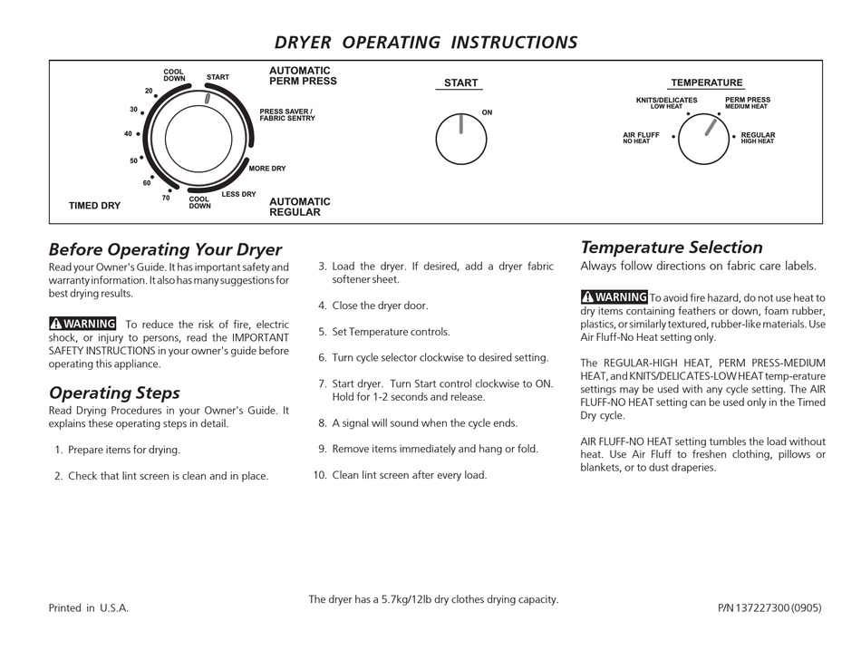 FRIGIDAIRE 137227300 OPERATING INSTRUCTIONS MANUAL Pdf Download ...