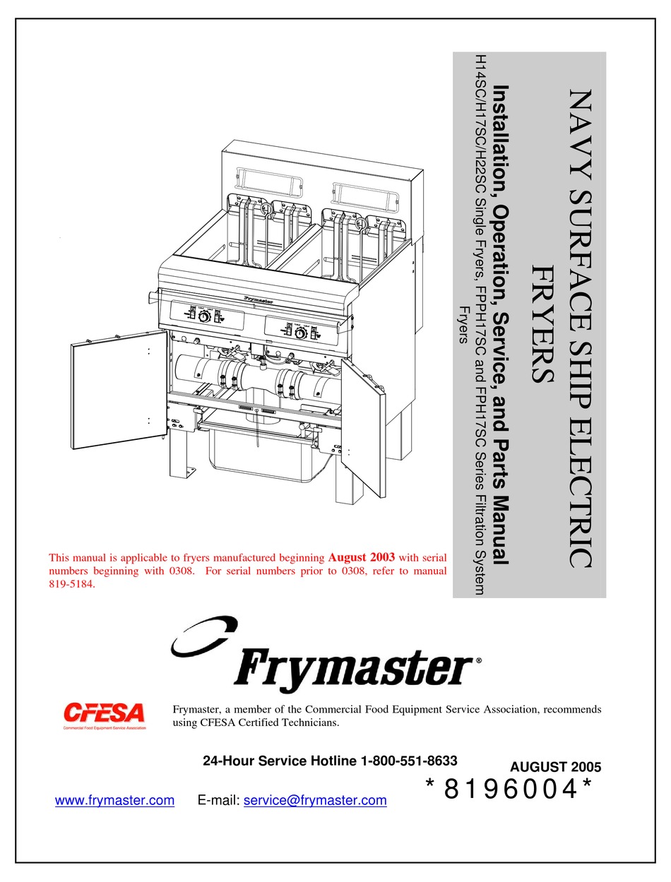 FRYMASTER H14SC INSTALLATION, OPERATION & SERVICE MANUAL Pdf Download
