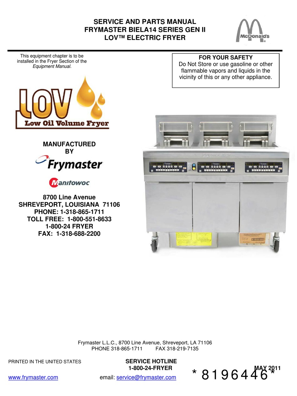 FRYMASTER LOV BIELA14 SERVICE AND PARTS MANUAL Pdf Download | ManualsLib