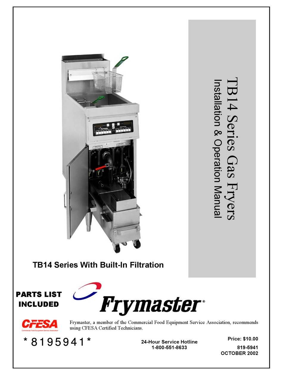FRYMASTER TB14 SERIES INSTALLATION & OPERATION MANUAL Pdf Download