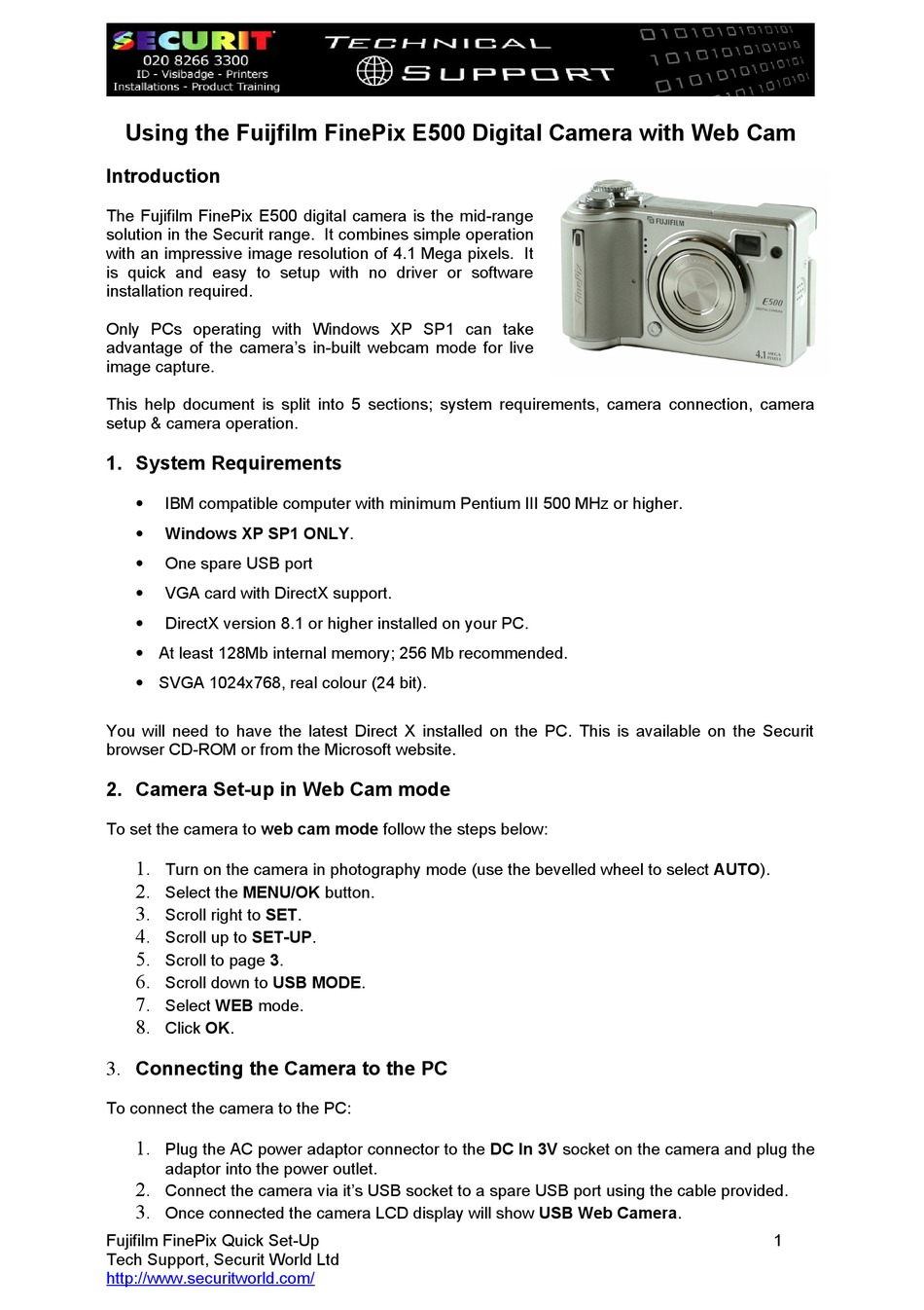 FUJIFILM FINEPIX E500 TECHNICAL SUPPORT Pdf Download | ManualsLib
