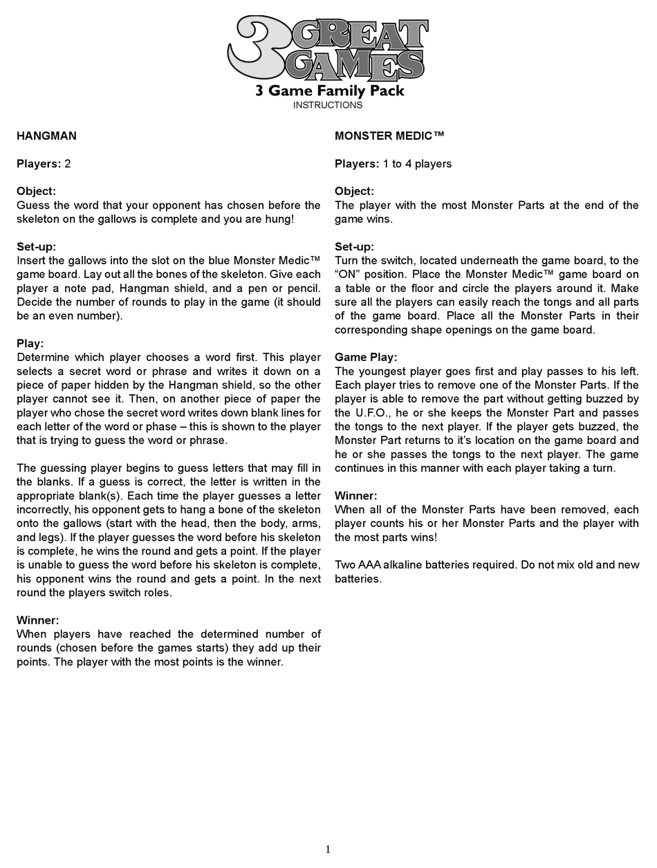 FUNDEX GAMES 3 GREAT GAMES USER INSTRUCTIONS Pdf Download | ManualsLib