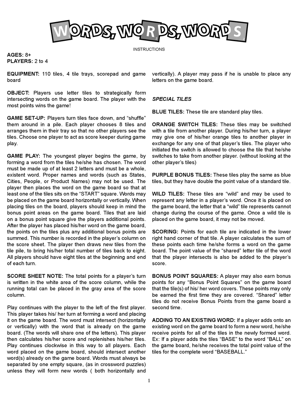 FUNDEX GAMES WORDS USER INSTRUCTIONS Pdf Download | ManualsLib
