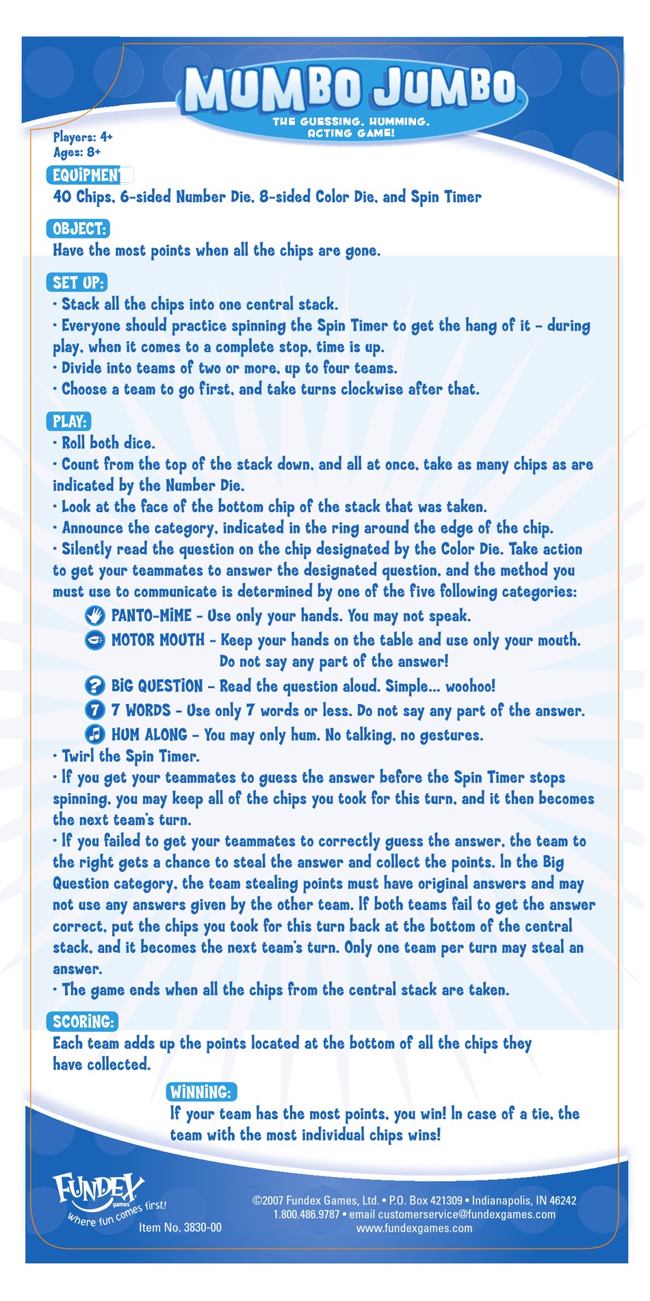 FUNDEX GAMES 3830-00 USER INSTRUCTIONS Pdf Download | ManualsLib