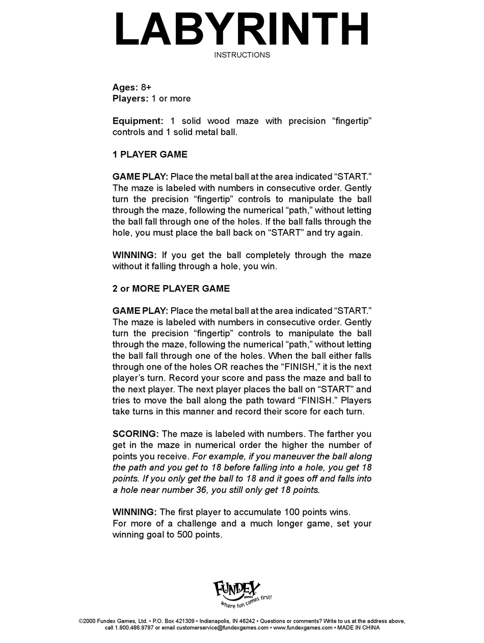 FUNDEX GAMES LABYRINTH USER INSTRUCTIONS Pdf Download ManualsLib