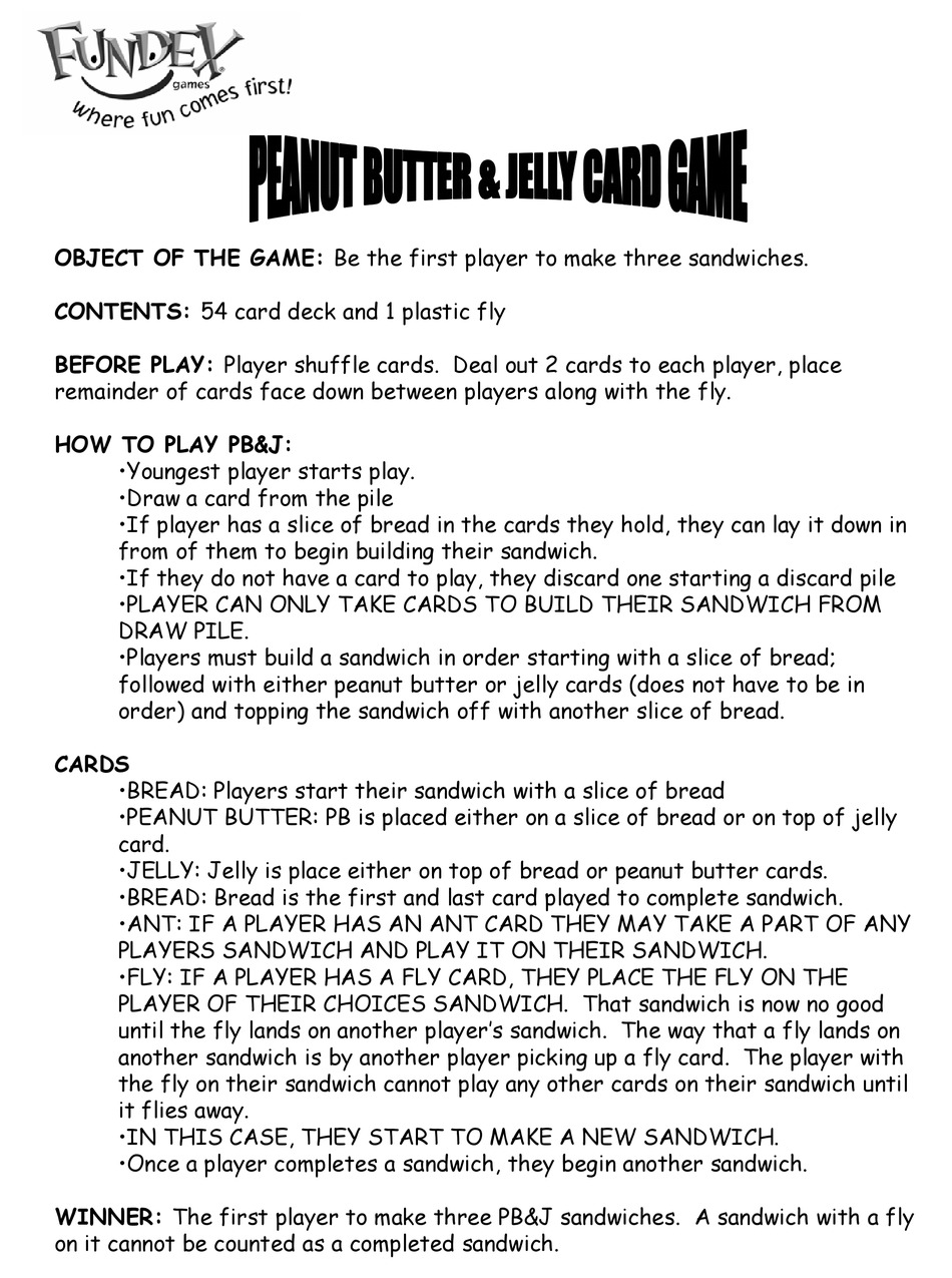 Fundex Games Peanut Butter Jelly Card Game User Instructions Pdf Download Manualslib