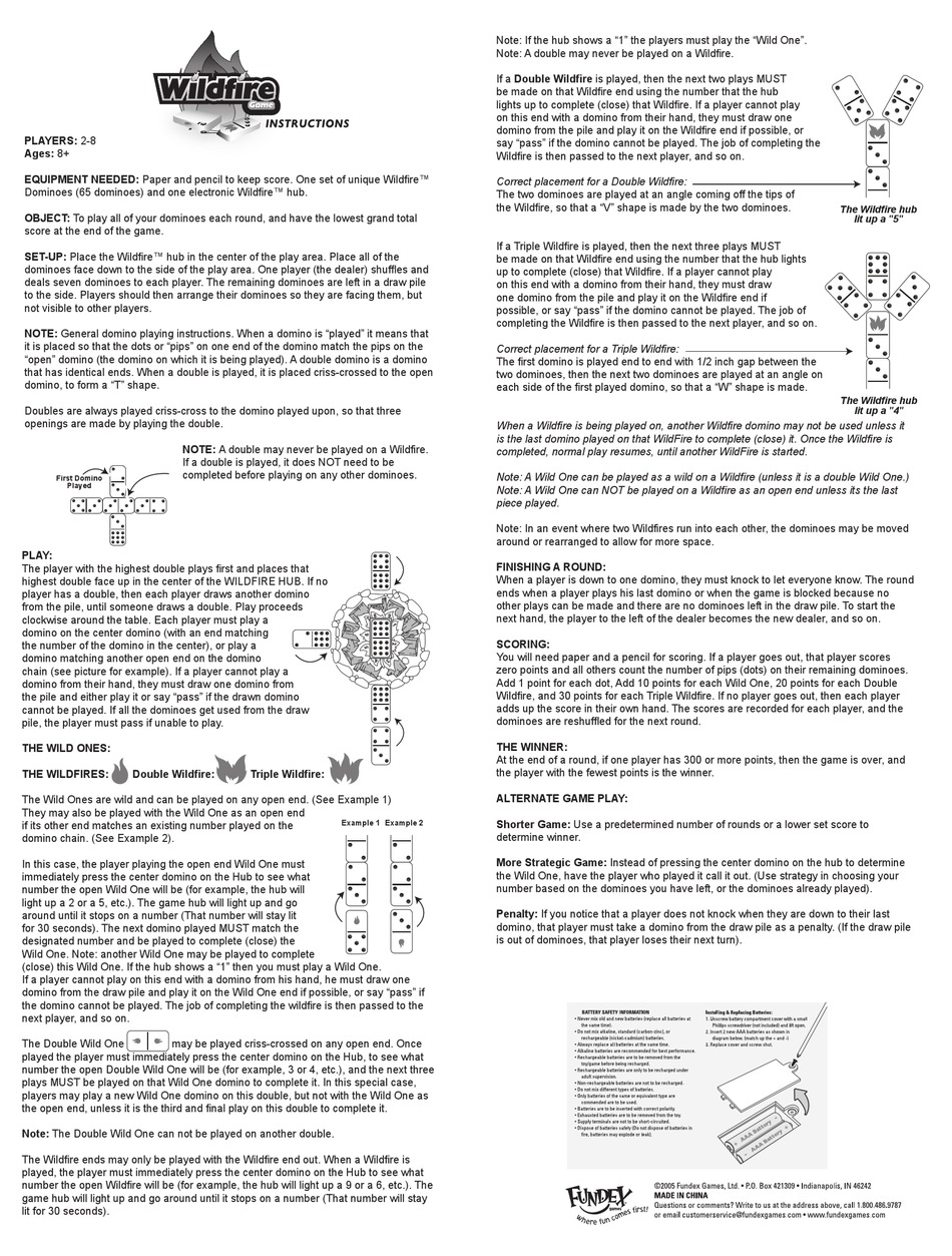 FUNDEX GAMES WILDFIRE USER INSTRUCTIONS Pdf Download | ManualsLib