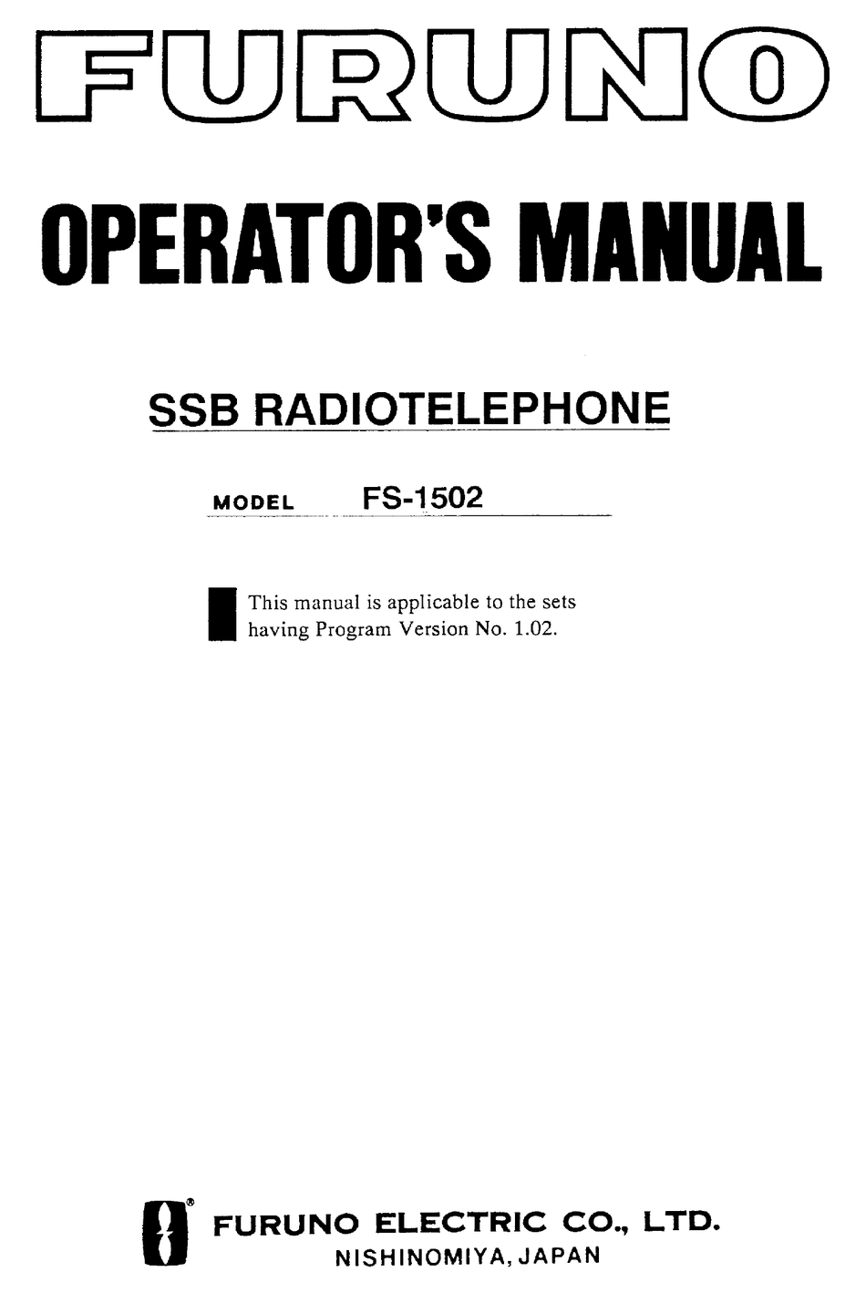 Furuno Fs 1502 Operators Manual Pdf Download Manualslib