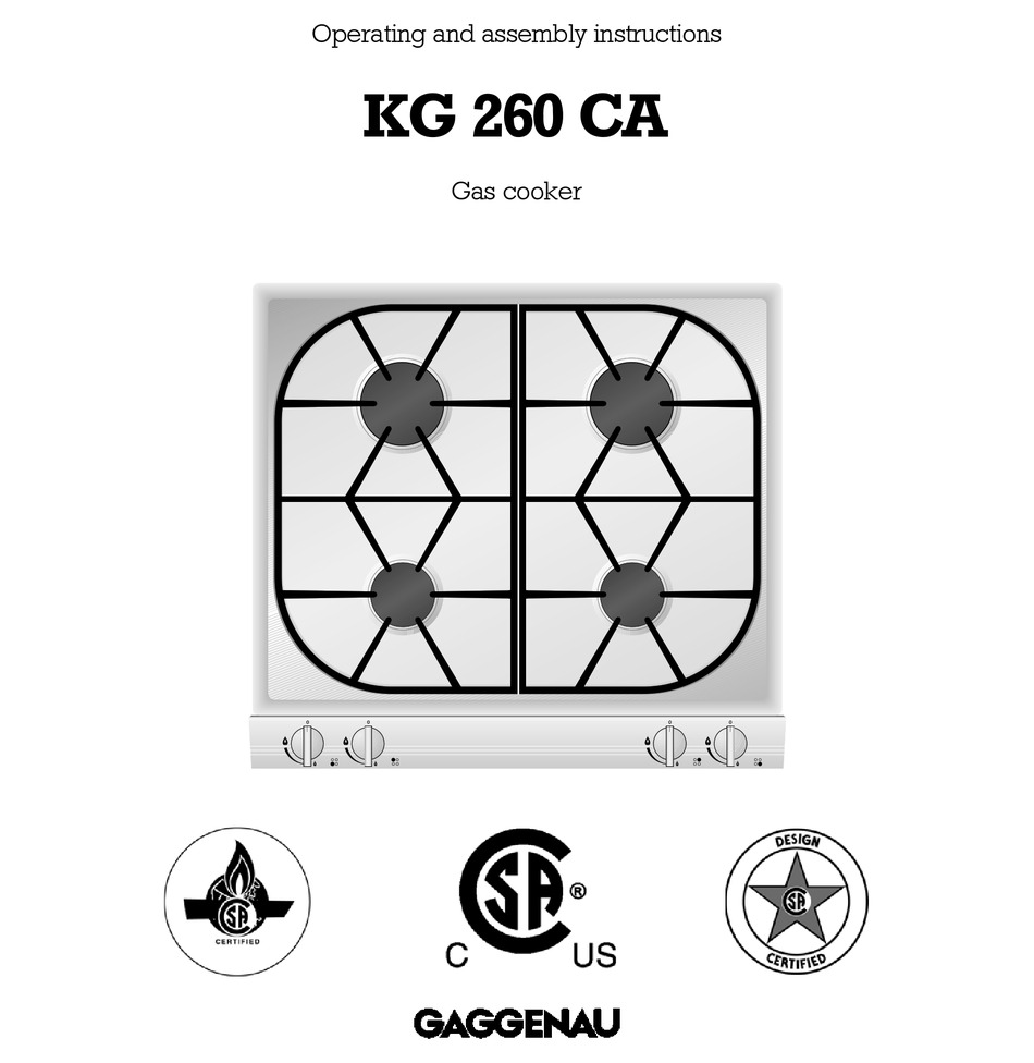 GAGGENAU KG 260 CA OPERATING AND ASSEMBLY INSTRUCTIONS MANUAL Pdf