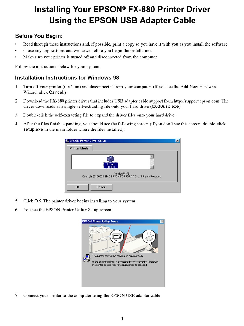 EPSON FX-880 INSTALL MANUAL Pdf Download | ManualsLib