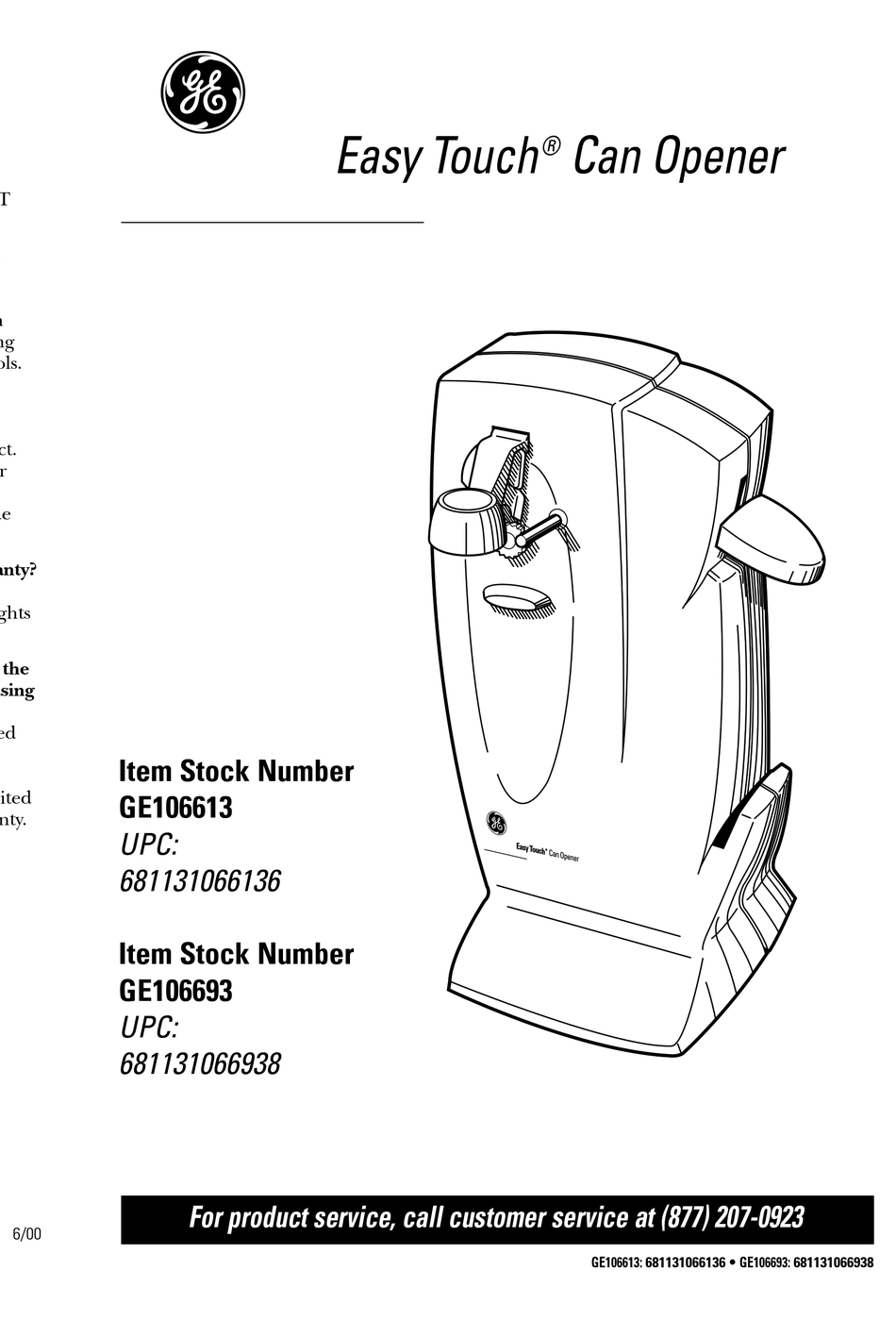 GE EASY TOUCH 681131066136 OWNER'S MANUAL Pdf Download ManualsLib