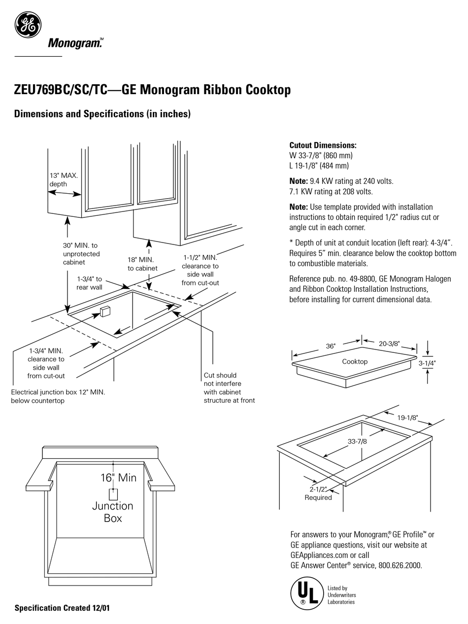 GE MONOGRAM ZEU769BC PRODUCT INFORMATION Pdf Download ManualsLib