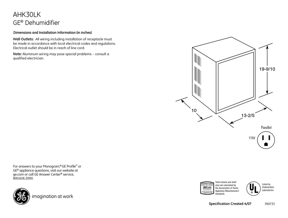 GE AHK30LK DIMENSIONS AND INSTALLATION INFORMATION Pdf Download