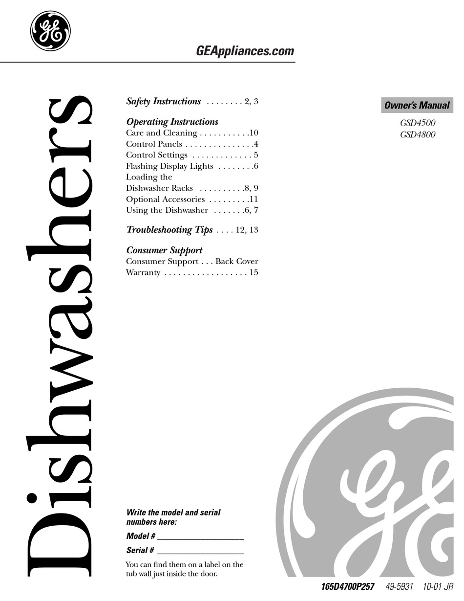 general electric nautilus dishwasher manual