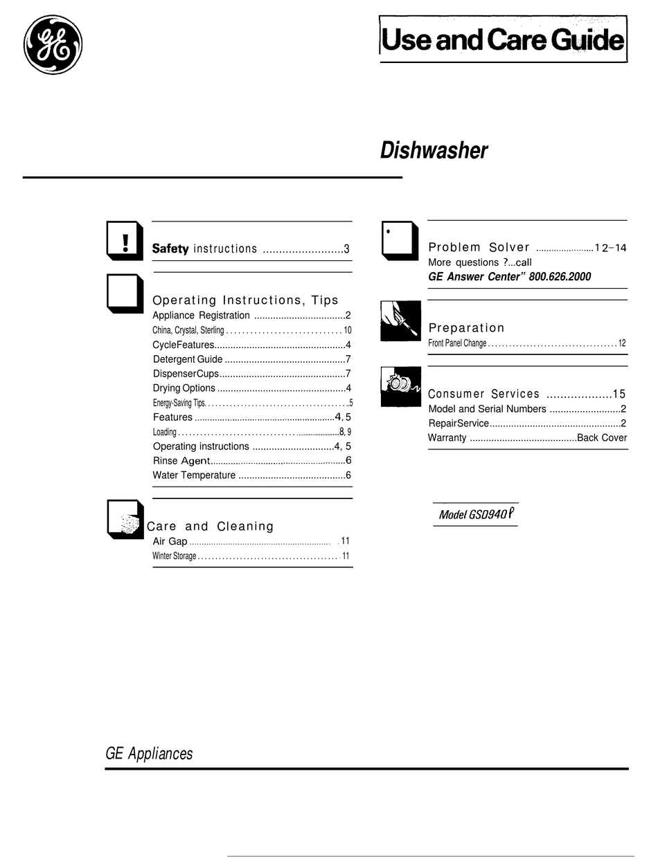 GE GSD940 USE AND CARE MANUAL Pdf Download | ManualsLib