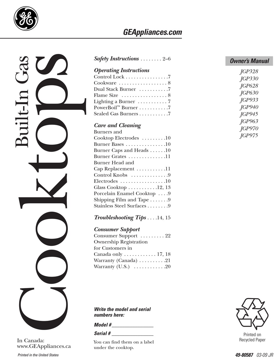 jgp328 cooktop