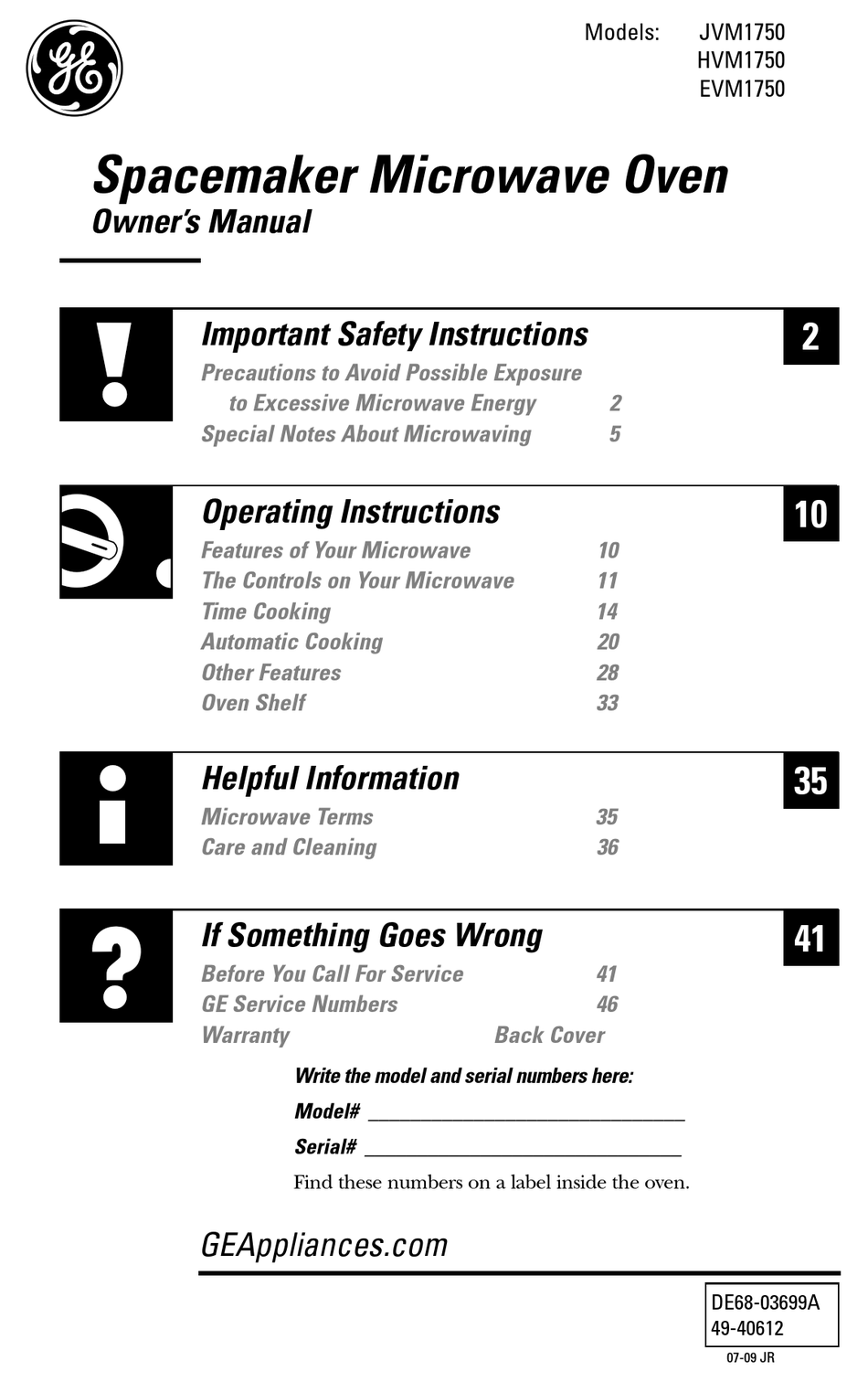 GE SPACEMAKER 4940612 OWNER'S MANUAL Pdf Download ManualsLib