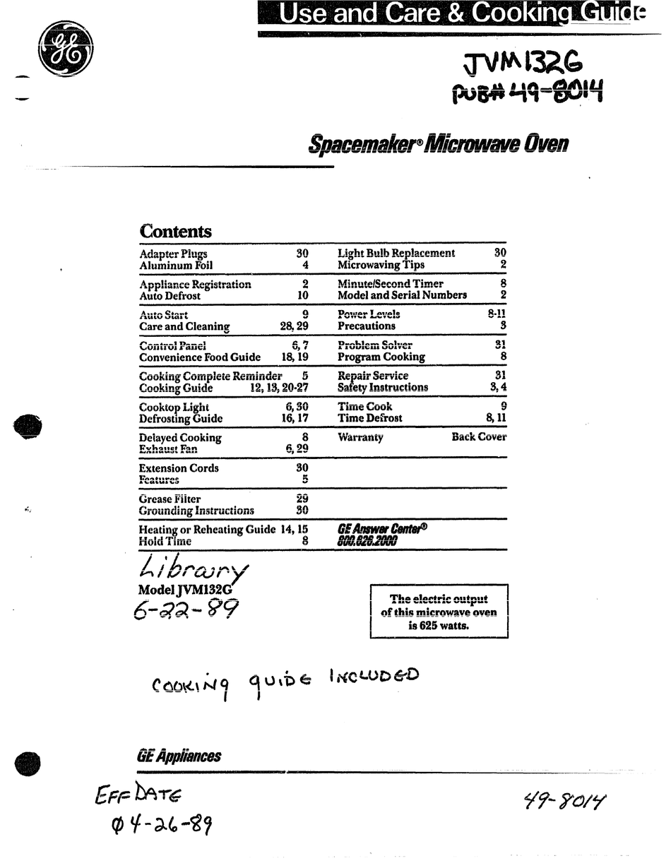 GE SPACEMAKER JVM132G USE AND CARE MANUAL Pdf Download ManualsLib