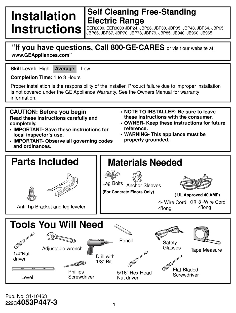 GE 229C4053P447-3 1 INSTALLATION INSTRUCTIONS MANUAL Pdf Download