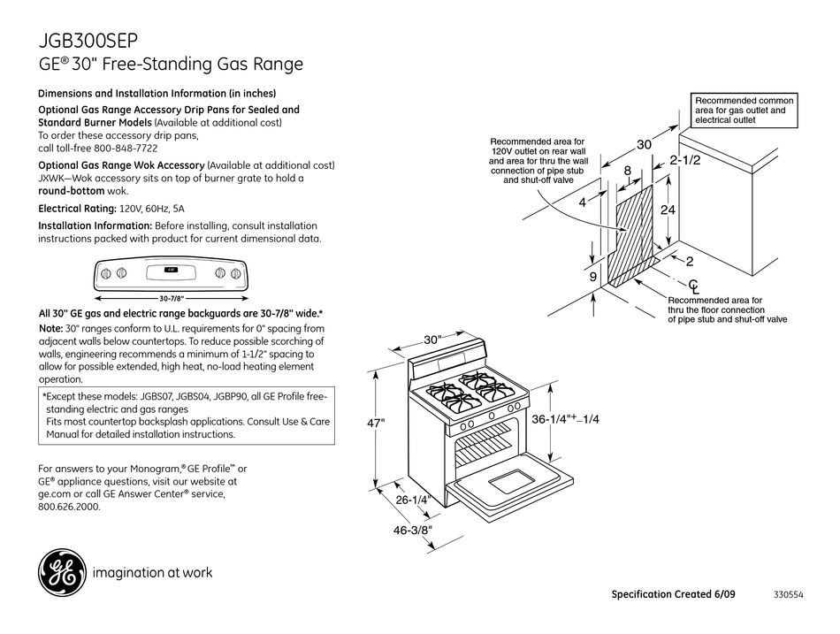 GE JGB300SEP DIMENSIONS AND INSTALLATION INFORMATION Pdf Download
