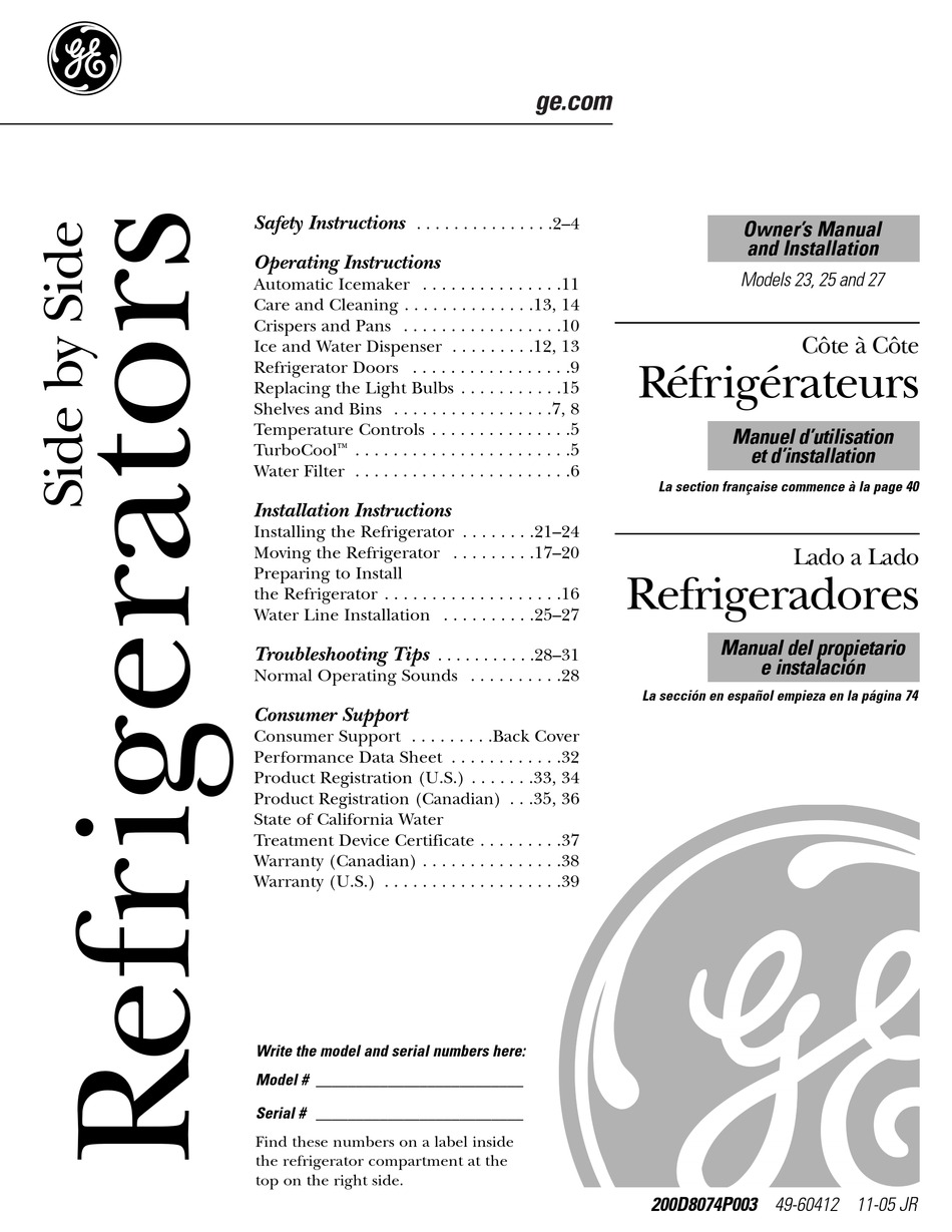 GE 25 AND 27 OWNER'S MANUAL Pdf Download | ManualsLib