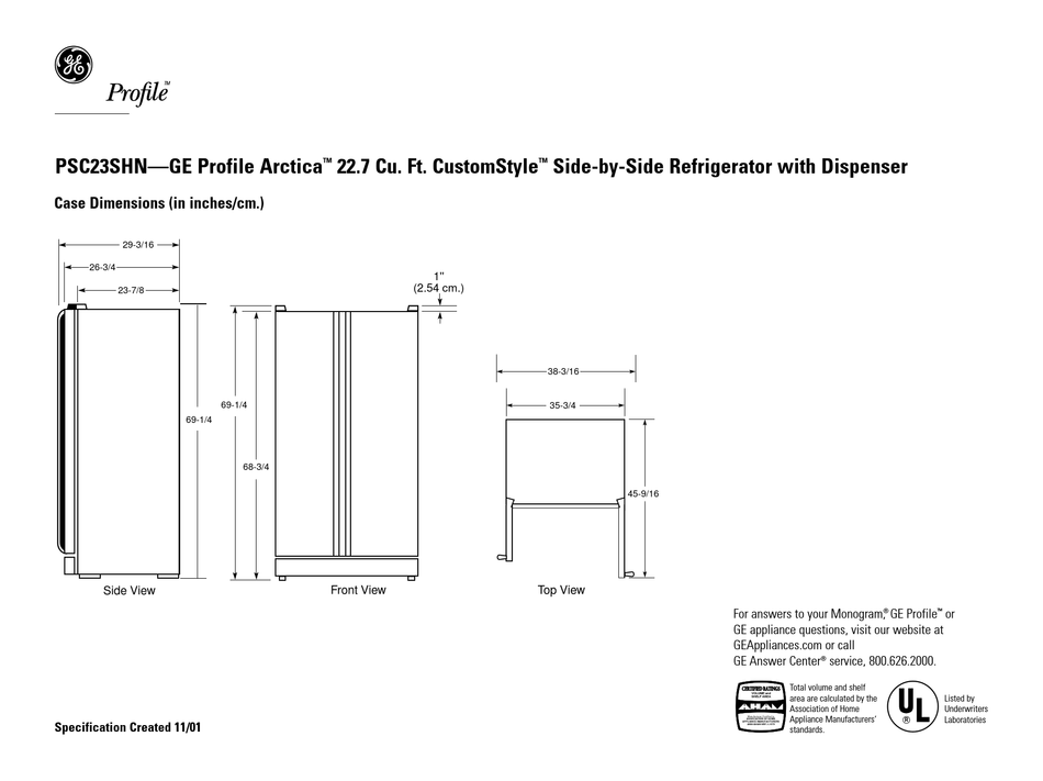 GE PROFILE ARCTICA CUSTOMSTYLE PSC23SHN DIMENSION MANUAL Pdf Download
