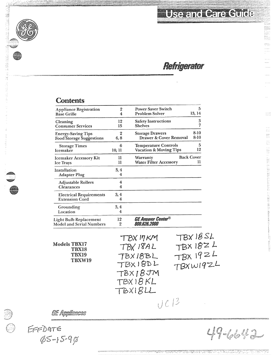 ge tbx18 refrigerator