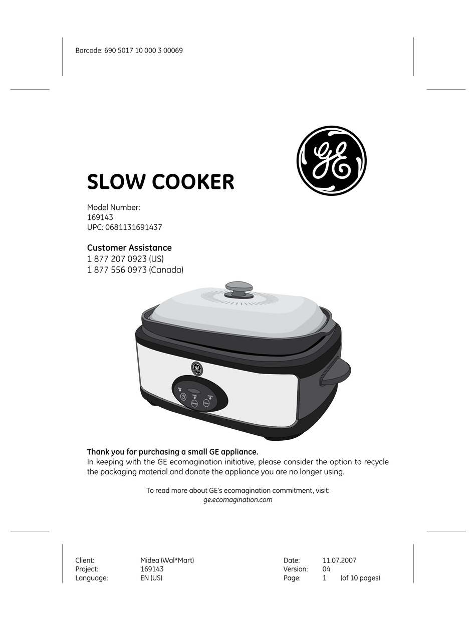 Featured image of post Ge Slow Cooker 169200 1 877 207 0923 us