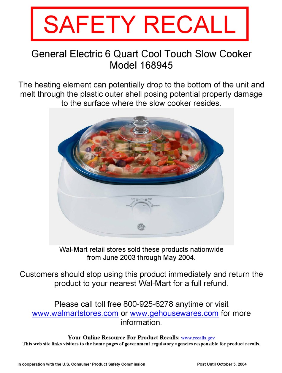 CPSC, Wal-Mart Stores, Inc. Announce Recall of Slow Cookers