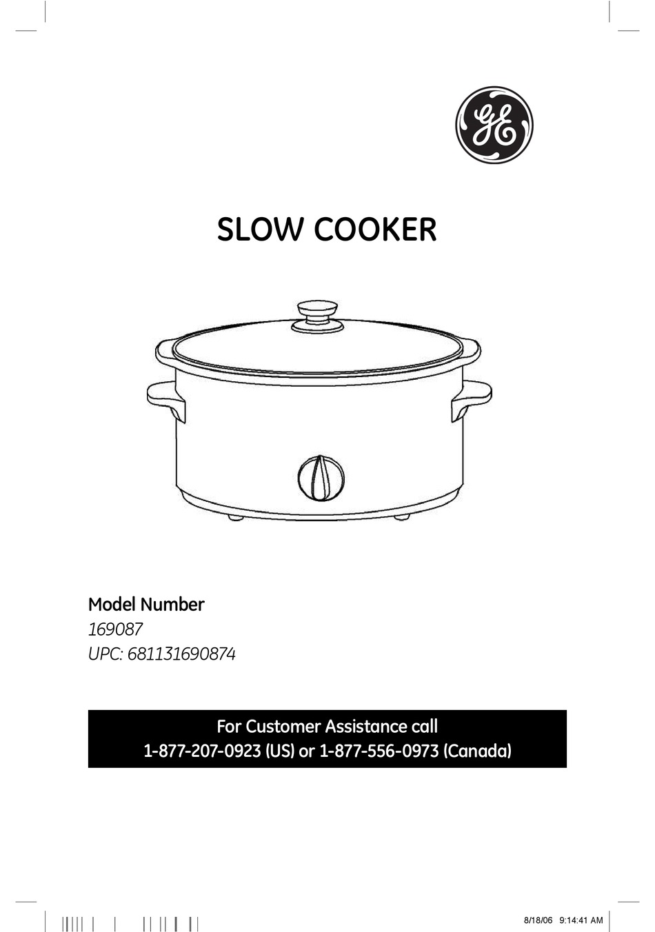 GE Slow Cooker 898680 User Guide