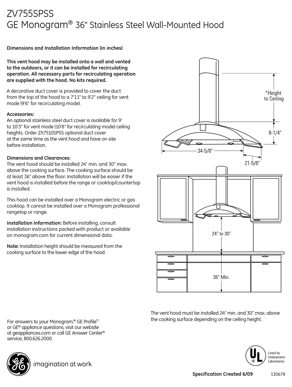 GE MONOGRAM ZV755PSS DIMENSIONS AND INSTALLATION INFORMATION Pdf Download ManualsLib