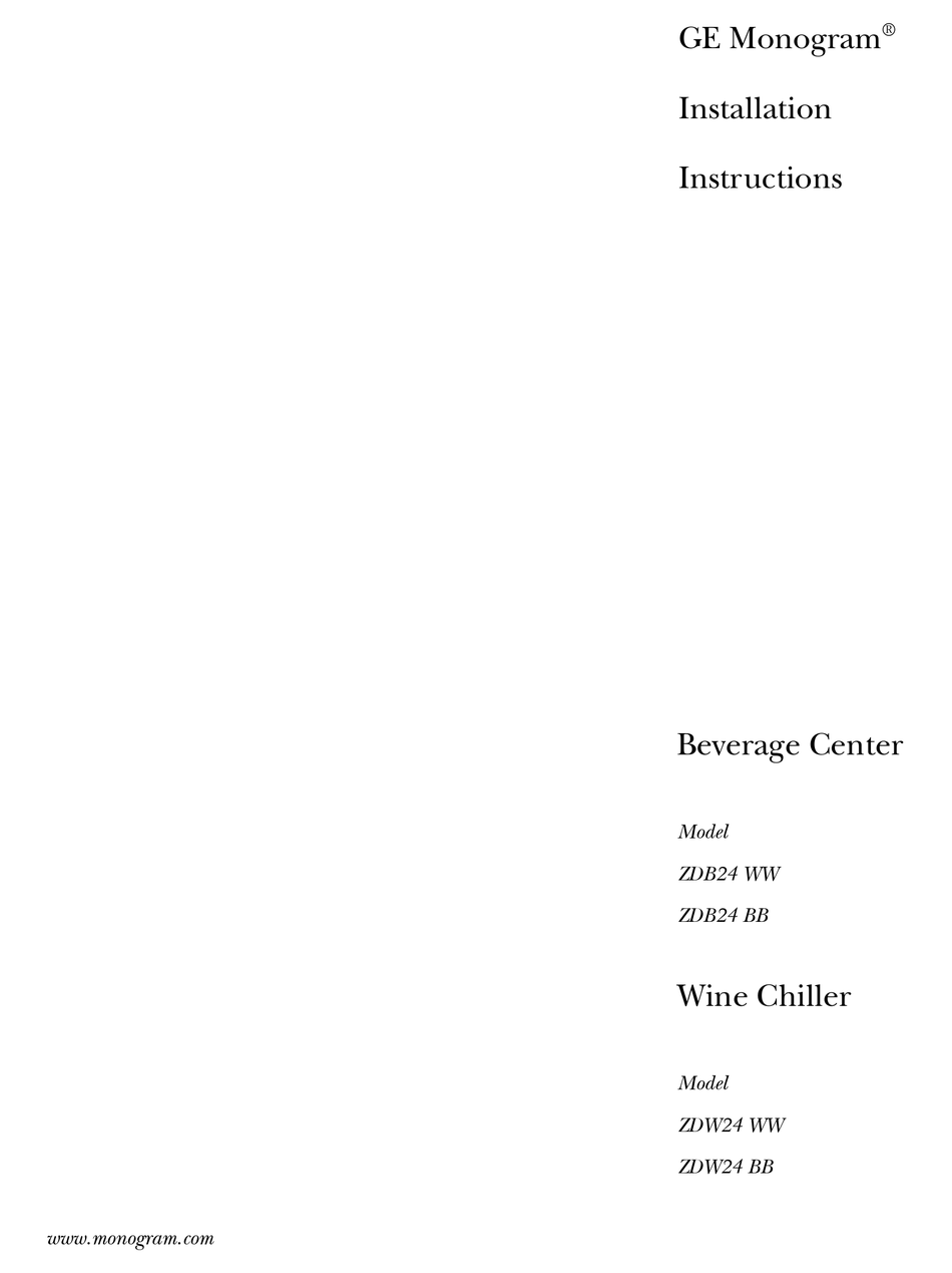 Ge Monogram Zdb24 Bb Installation Instructions Manual Pdf Download Manualslib