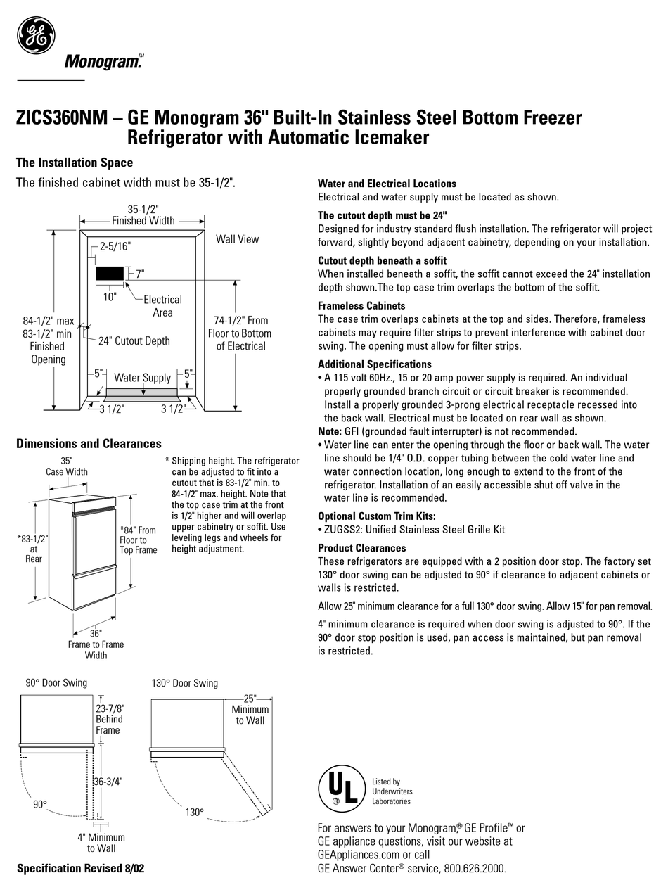 GE MONOGRAM ZICS360NM DIMENSIONS AND INSTALLATION INFORMATION Pdf Download ManualsLib