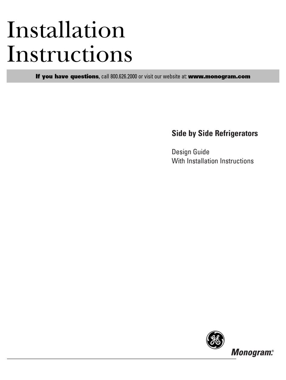 GE SIDE BY SIDE REFRIGERATORS INSTALLATION INSTRUCTIONS MANUAL Pdf