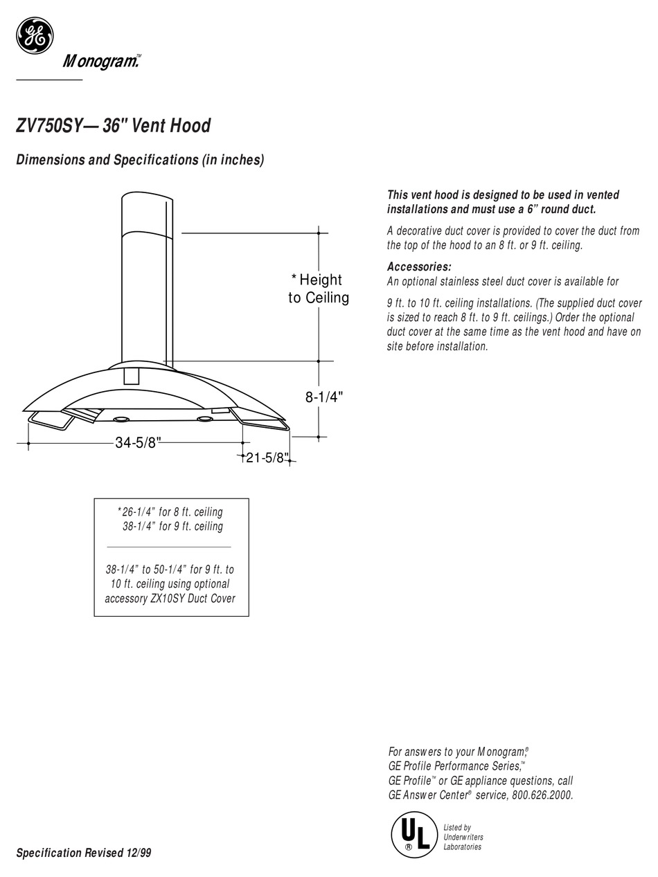 GE MONOGRAM ZV750SY DIMENSIONS AND SPECIFICATIONS Pdf Download ManualsLib