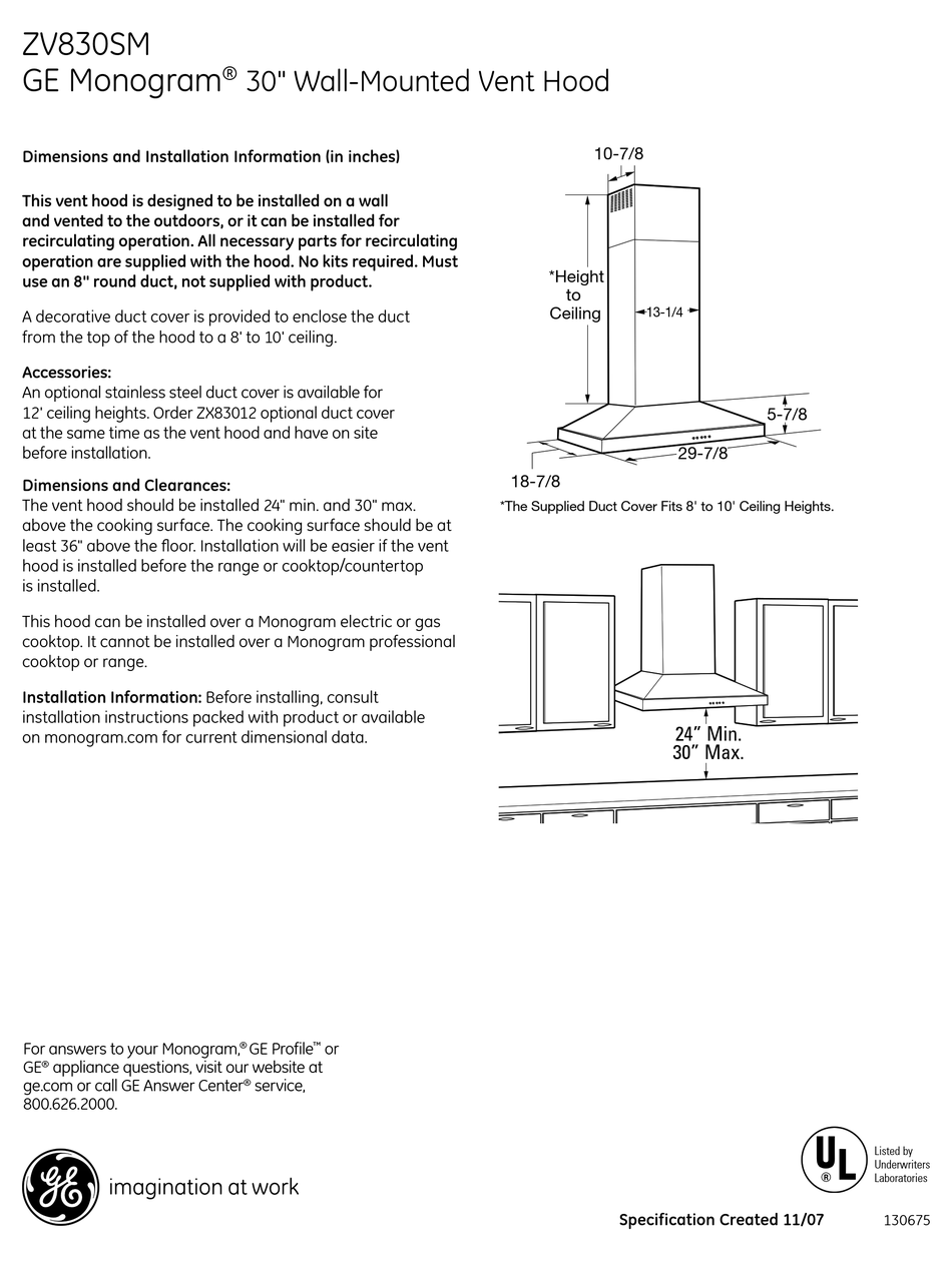 GE MONOGRAM ZV830SM DIMENSIONS AND INSTALLATION INFORMATION Pdf Download ManualsLib