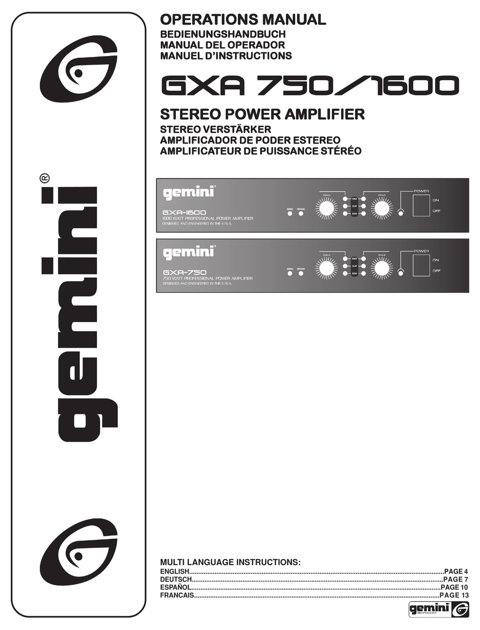 Gemini Gxa 1600 Operation Manual Pdf Download Manualslib