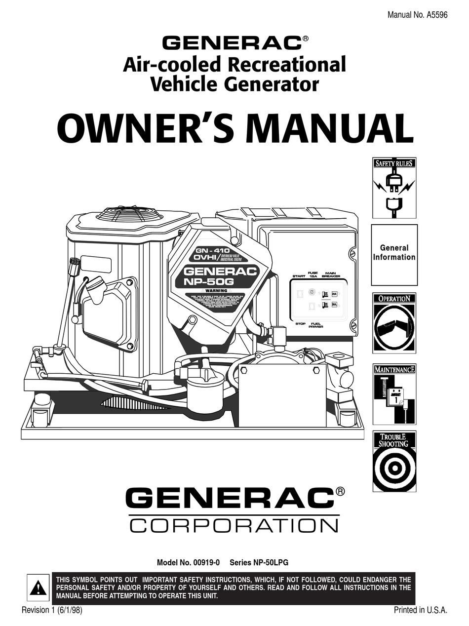 GENERAC POWER SYSTEMS 00919-0 OWNER'S MANUAL Pdf Download | ManualsLib