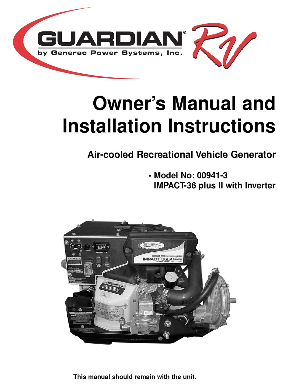 GENERAC POWER SYSTEMS 00941-3 OWNERS AND INSTALLATION MANUAL Pdf ...