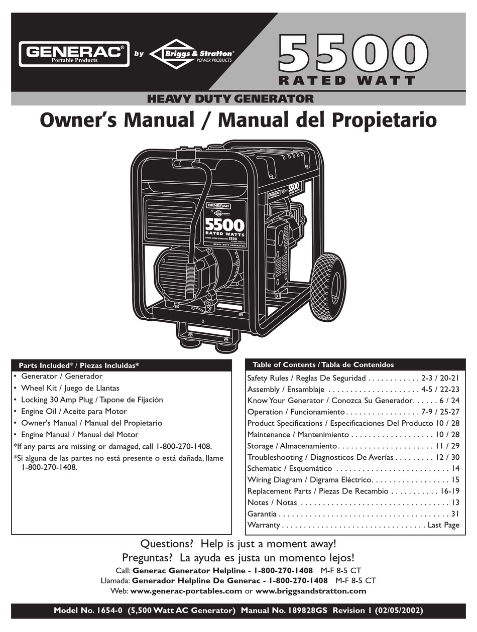 GENERAC POWER SYSTEMS HEAVY DUTY GEENRATOR 16540 OWNER