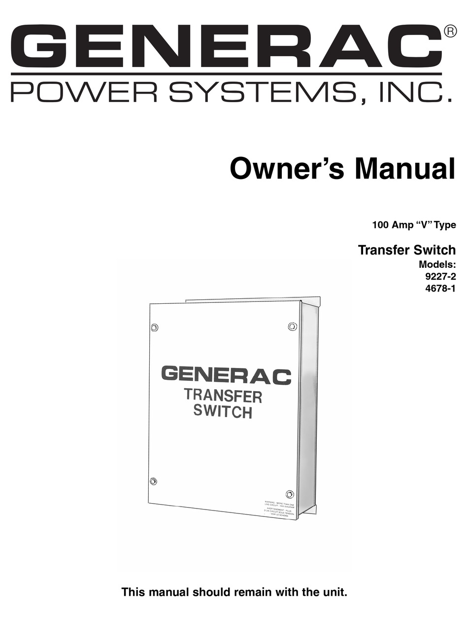 GENERAC POWER SYSTEMS 4678-1 OWNER'S MANUAL Pdf Download | ManualsLib