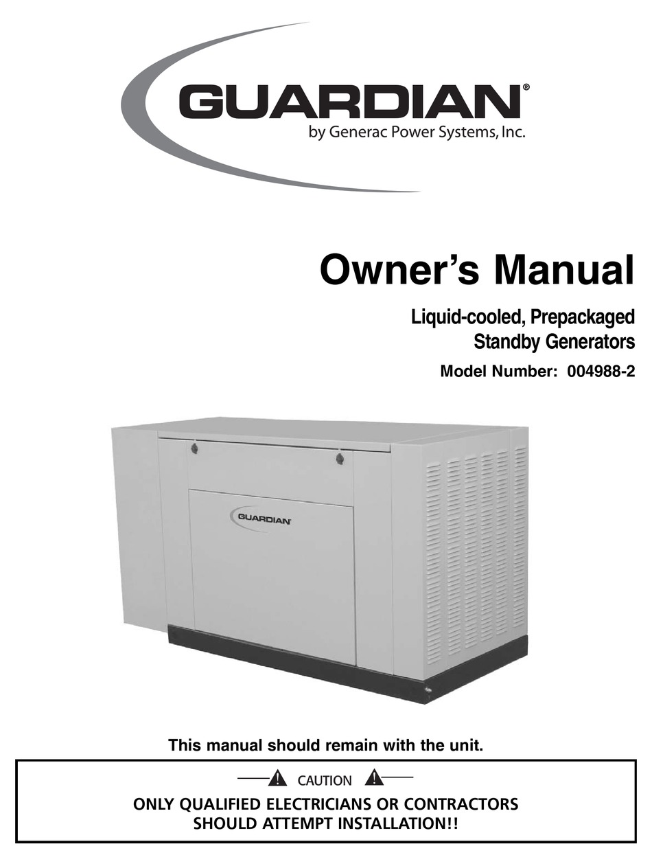 GENERAC POWER SYSTEMS 004988-2 OWNER'S MANUAL Pdf Download | ManualsLib