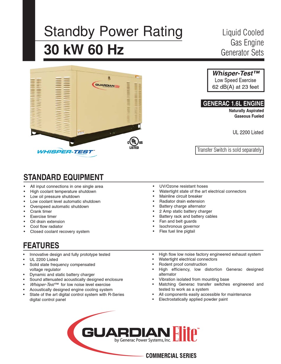 GENERAC POWER SYSTEMS QT036 SPECIFICATION SHEET Pdf Download ManualsLib
