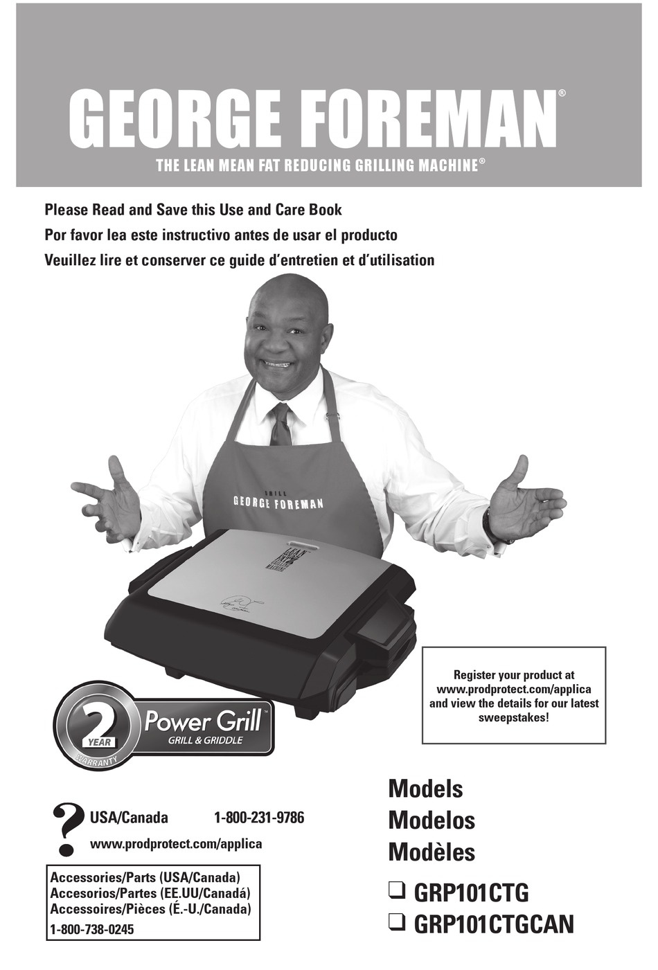 GEORGE FOREMAN POWER GRILL GRP101CTG USE AND CARE BOOK MANUAL Pdf