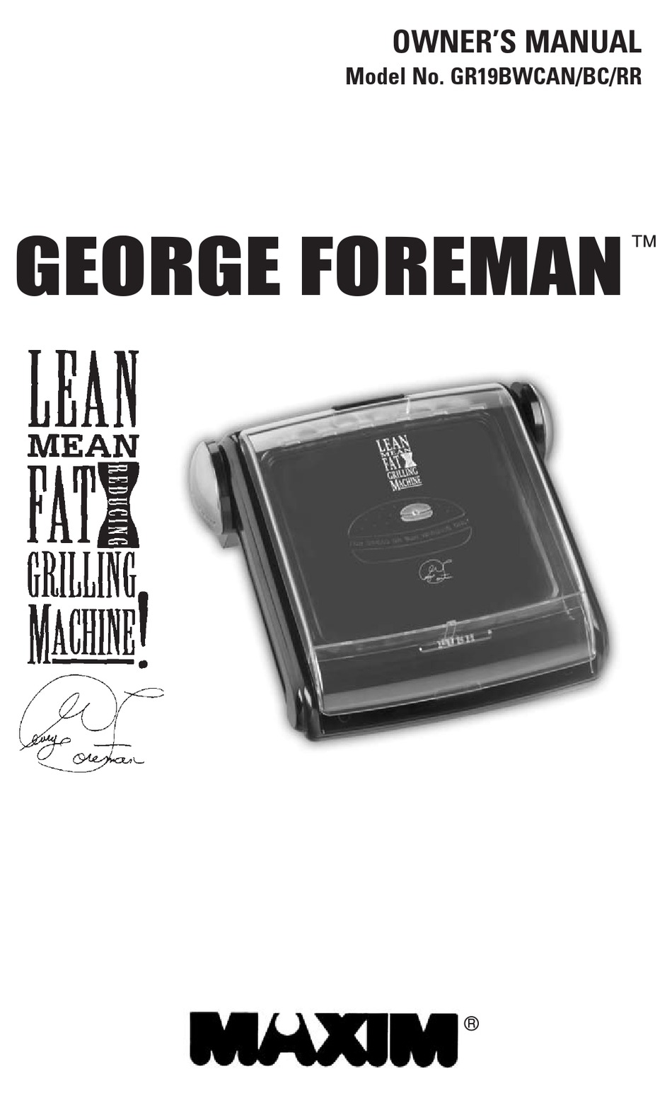 GEORGE FOREMAN GR19BWCAN OWNER'S MANUAL Pdf Download | ManualsLib