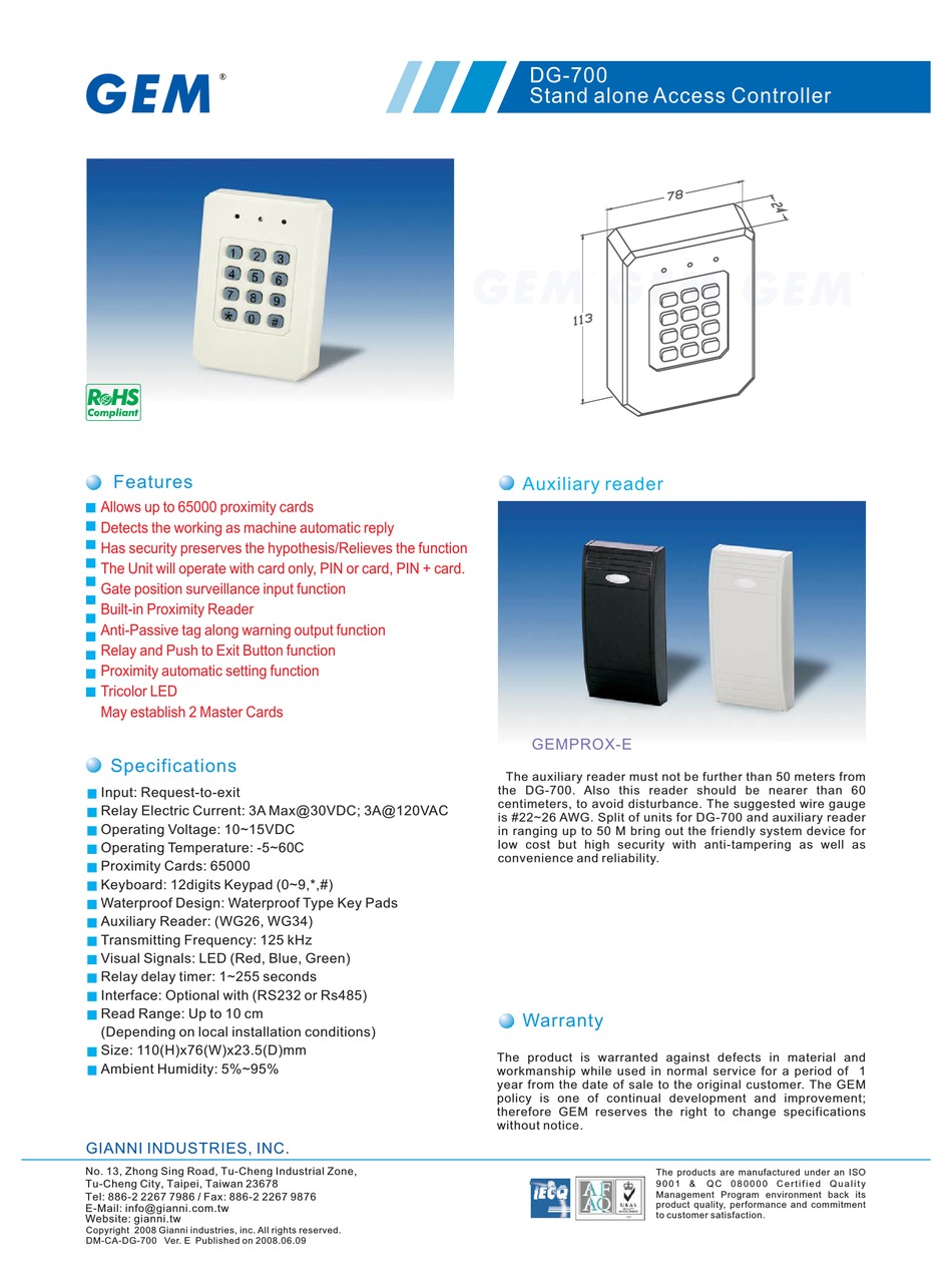GEM DG 700 SPECIFICATIONS Pdf Download ManualsLib