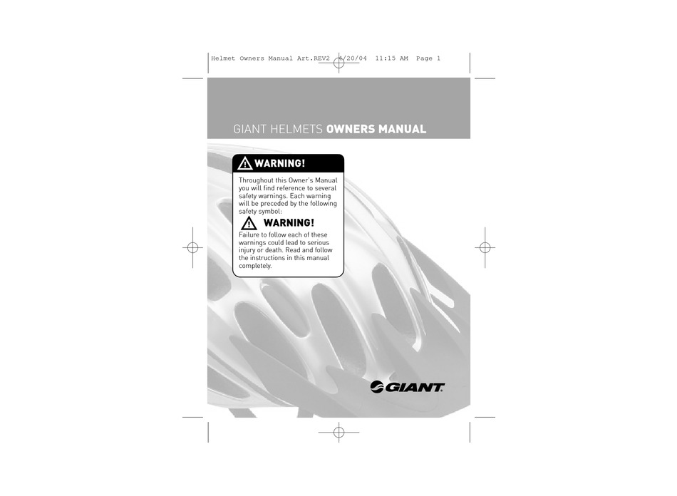 GIANT HELMETS OWNER'S MANUAL Pdf Download ManualsLib