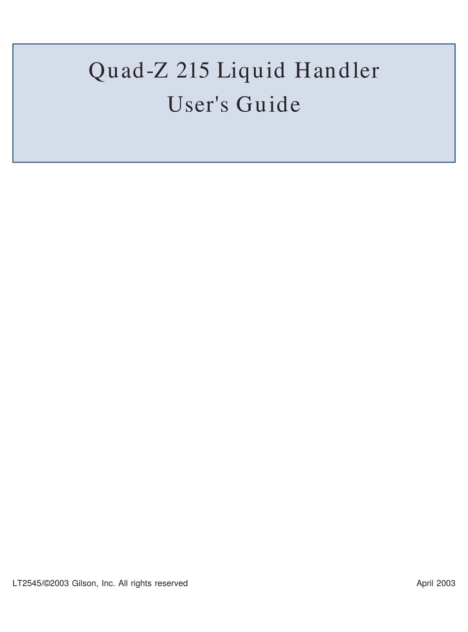 GILSON QUADZ 215 USER MANUAL Pdf Download ManualsLib