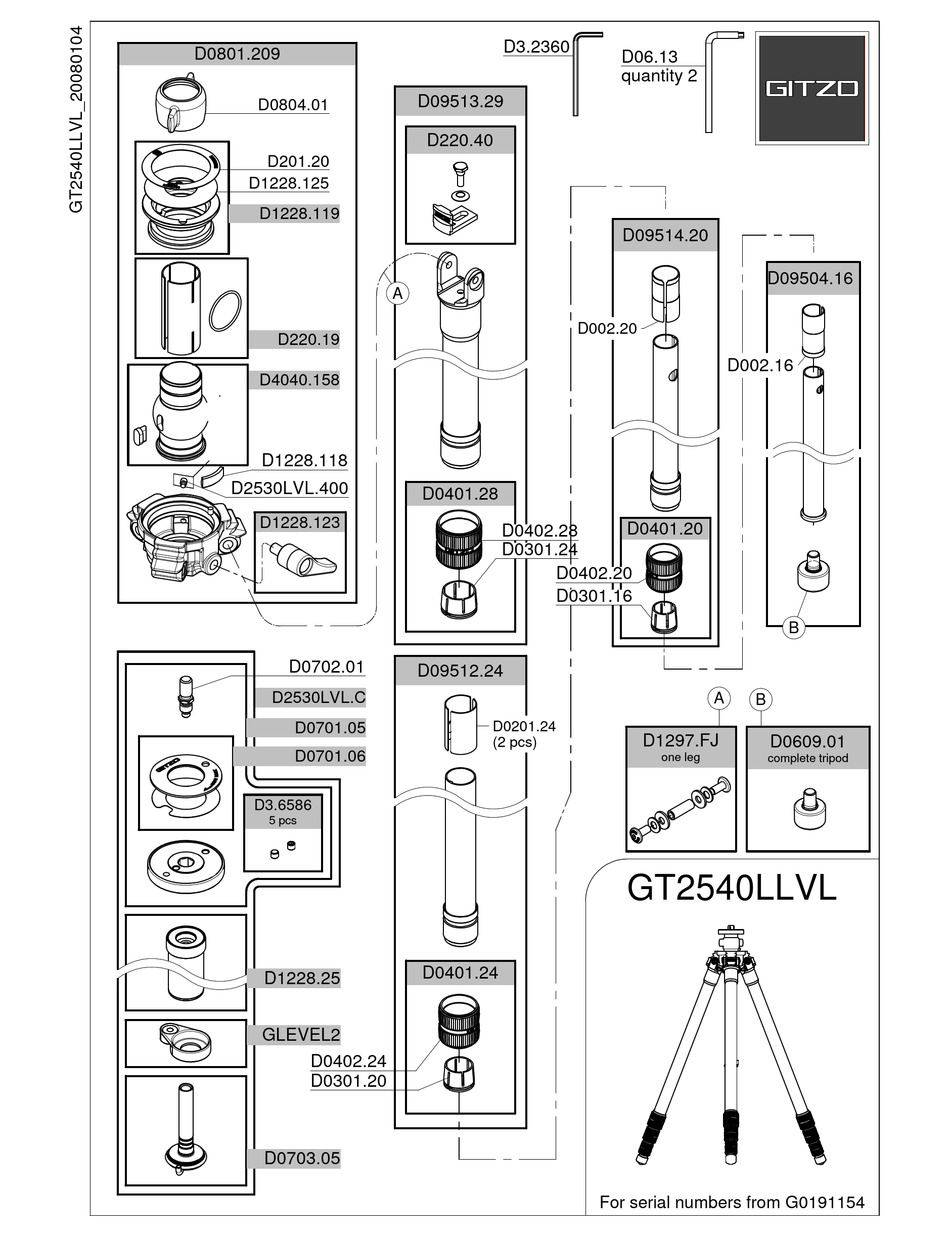 GITZO GT2540LLVL PARTS LIST Pdf Download ManualsLib