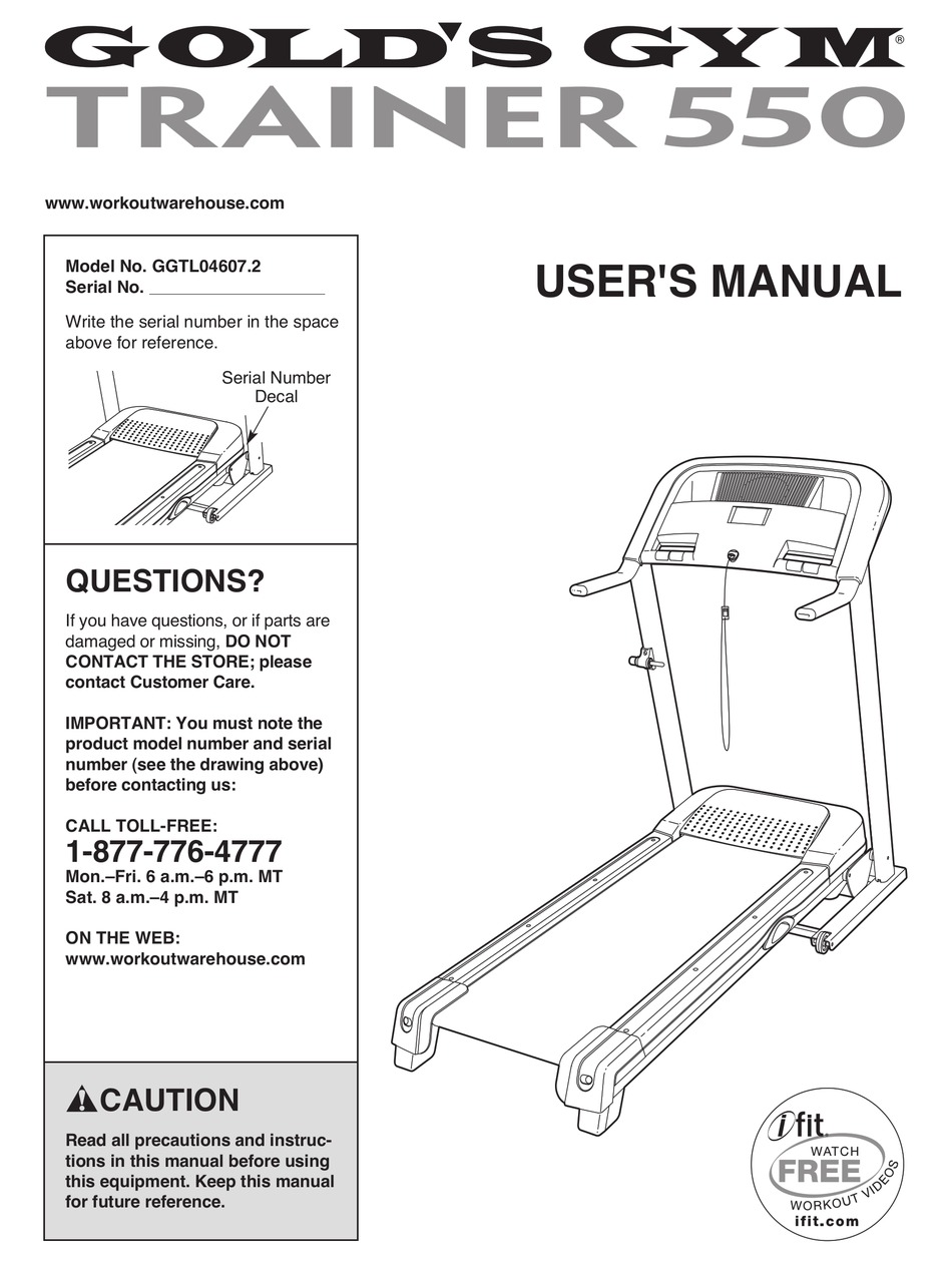 Gold's gym maxx discount crosswalk 650 treadmill manual